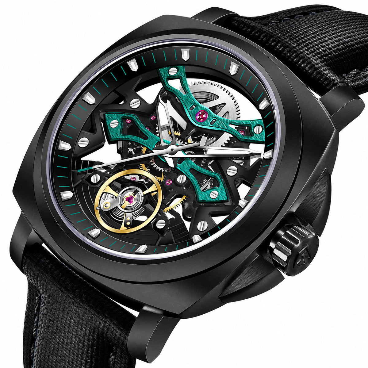 PAGANI DESIGN YS017 Black Green skeleton automatic watch