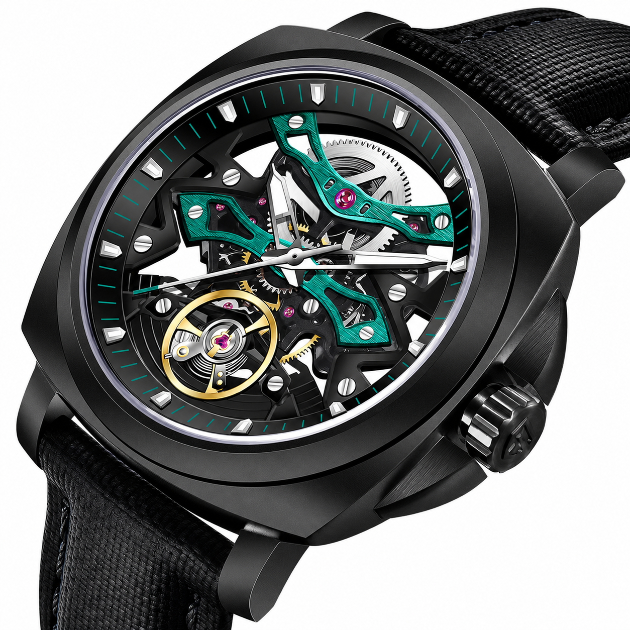 PAGANI DESIGN YS017 Black Green skeleton automatic watch