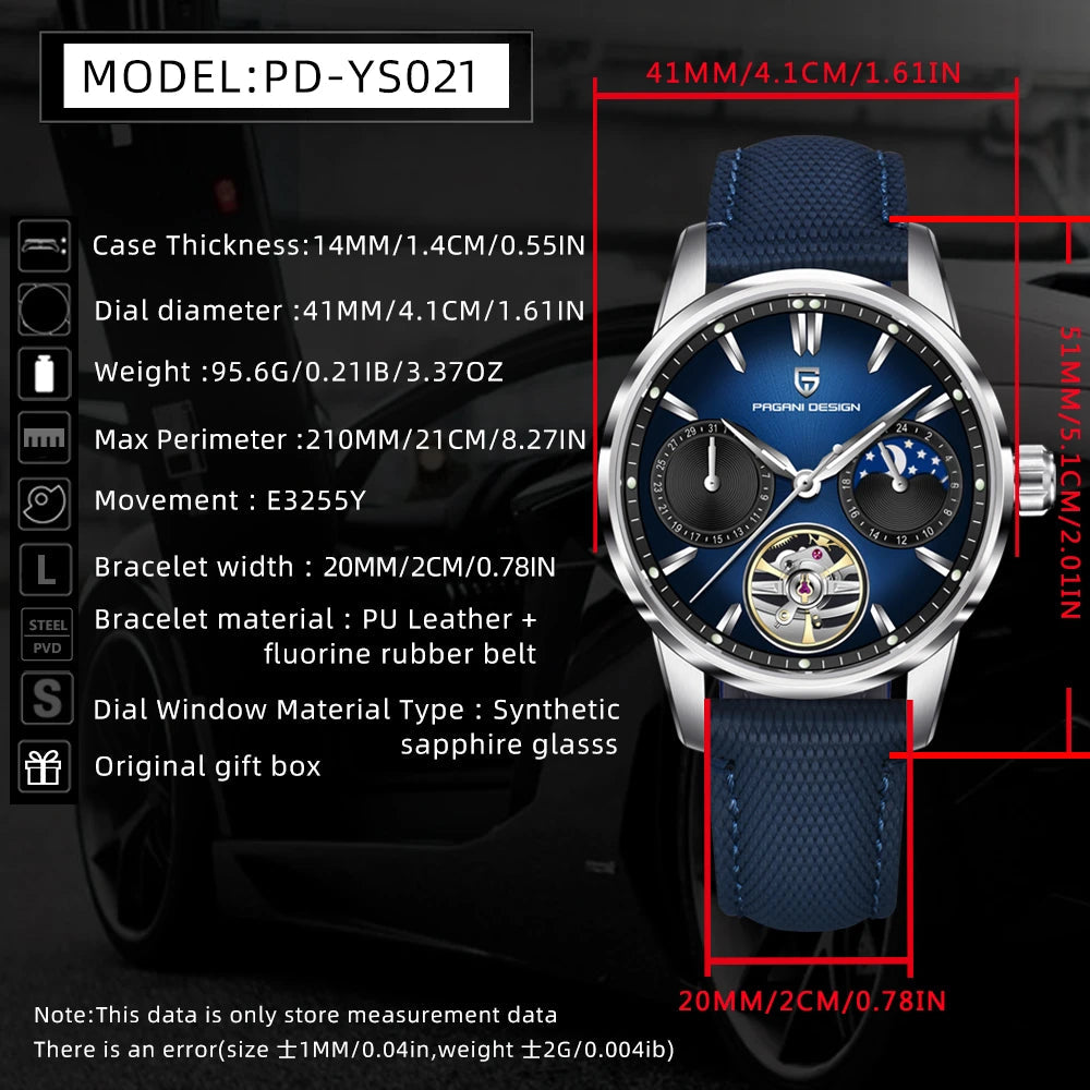 Pagani Design YS021 41mm sapphire automatic watch specifications