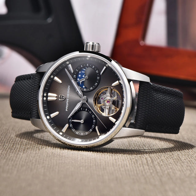 Pagani Design YS021 Silver Black automatic watch detail view