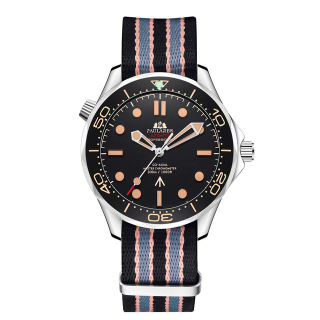 Paulareis OM08 automatic watch with multi striped nylon strap