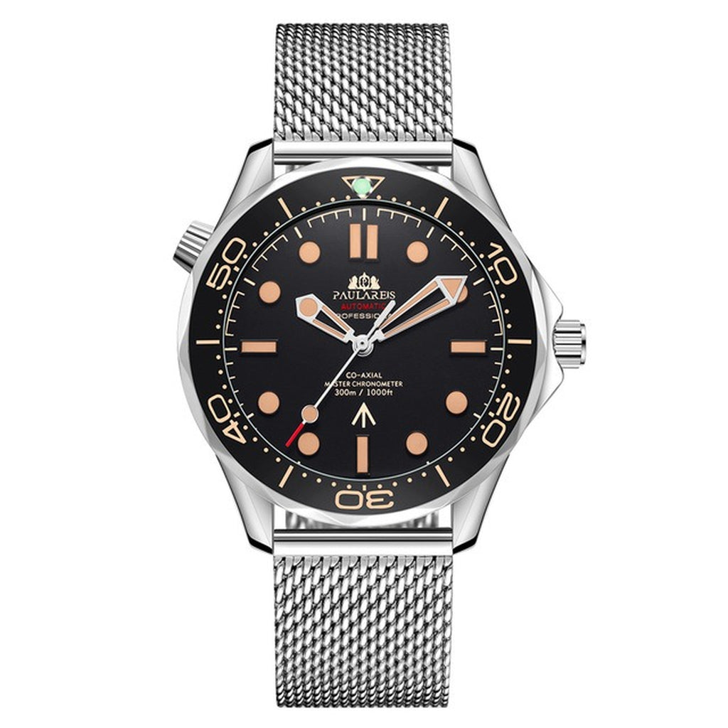 Paulareis silver automatic watch with steel mesh bracelet