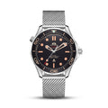 PAULAREIS silver automatic watch with black dial and mesh bracelet on white background