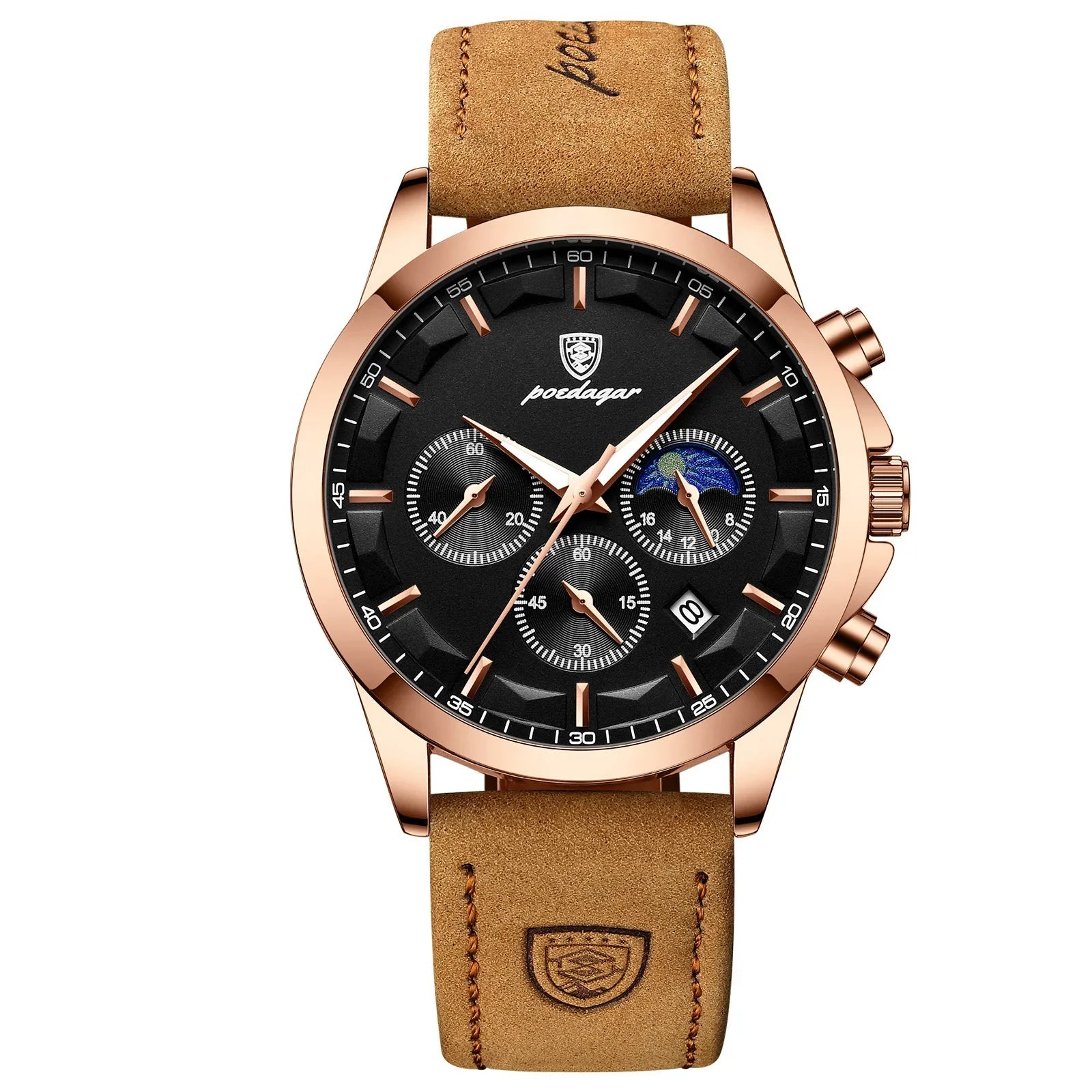 POEDAGAR Multi-Dial Quartz Watch, 42mm