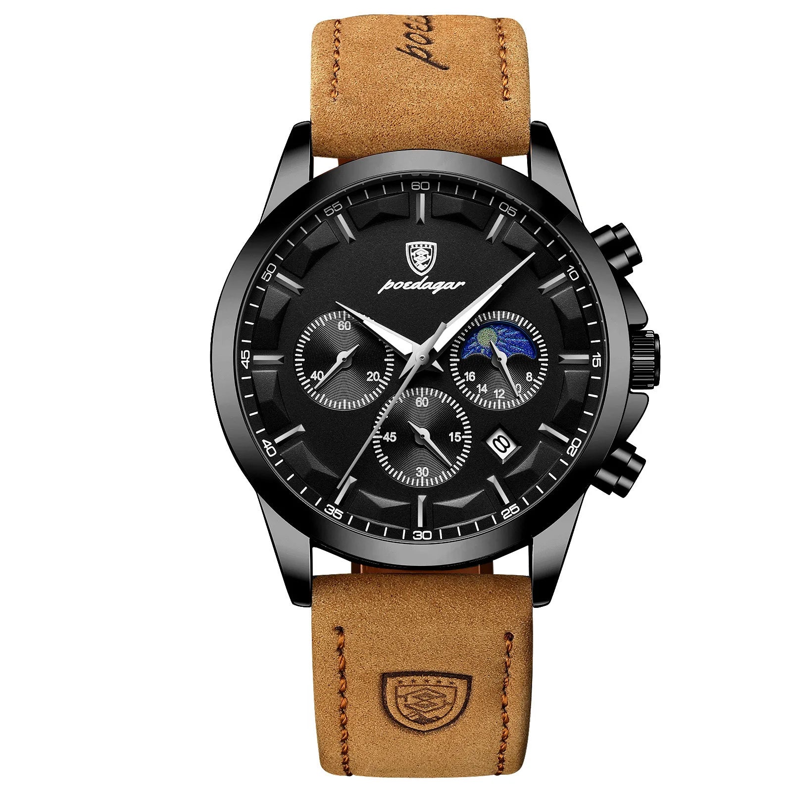 POEDAGAR 928 black case with tan strap, Brown selector #4