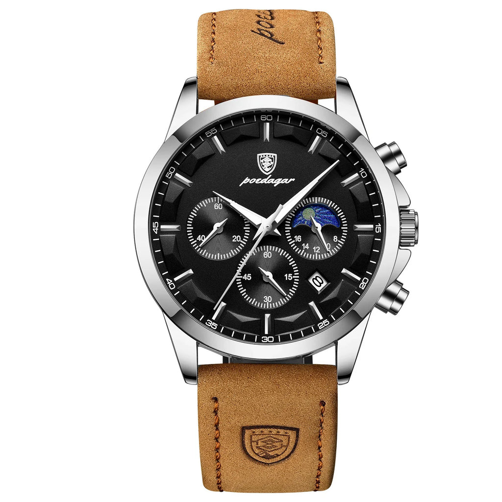 POEDAGAR 928 silver case with tan strap, Brown selector #6