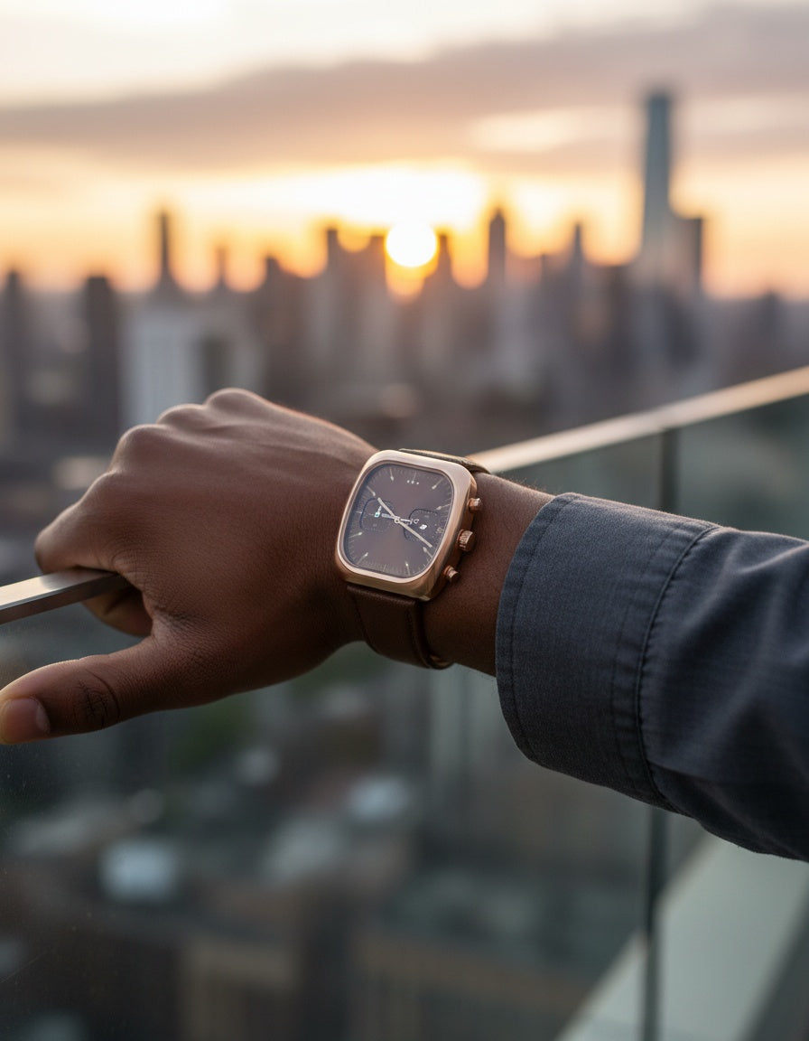 CILOA Retro Cushion Square Chronograph Watch worn on wrist