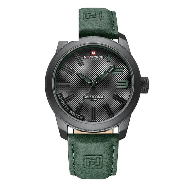 NAVIFORCE Week and Date 46mm green dial leather strap