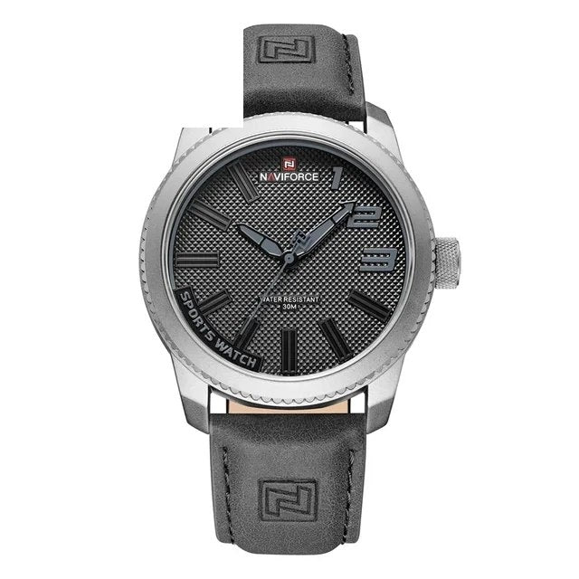 NAVIFORCE Week and Date 46mm grey dial leather strap