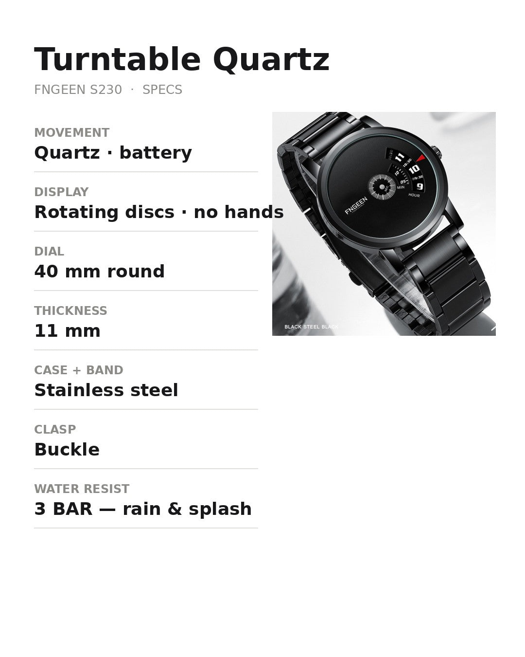AWC Turntable Quartz spec card
