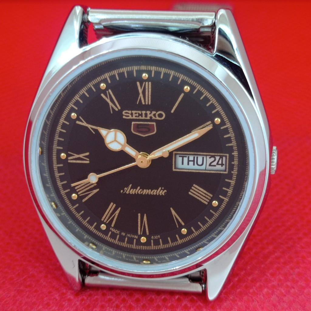 Vintage Seiko 5 6309A black Roman numeral dial a966 — exact watch photo 4