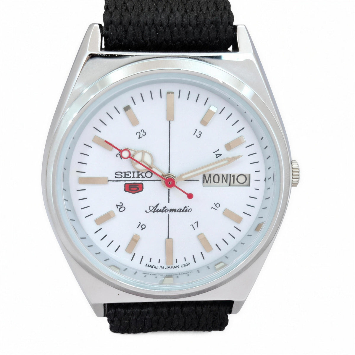 Vintage Seiko 5 automatic 6309A, white dial, refurbished