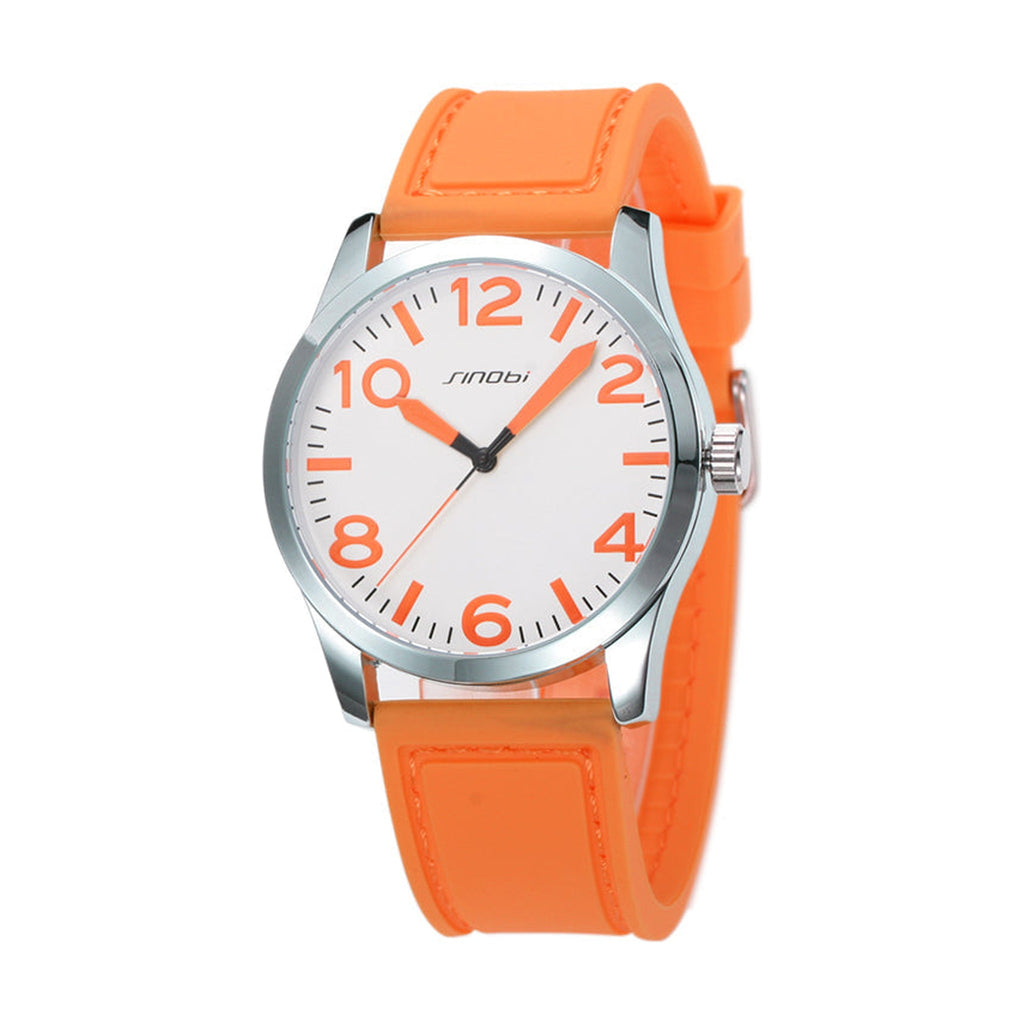 SINOBI 11S9553 colorful quartz watch with a bright orange dial and matching orange strap