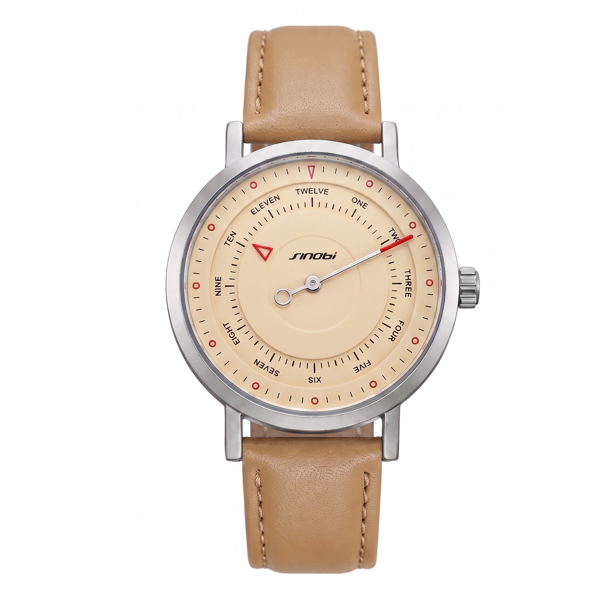 SINOBI One-Hand Quartz Watch - Beige Dial Beige Leather