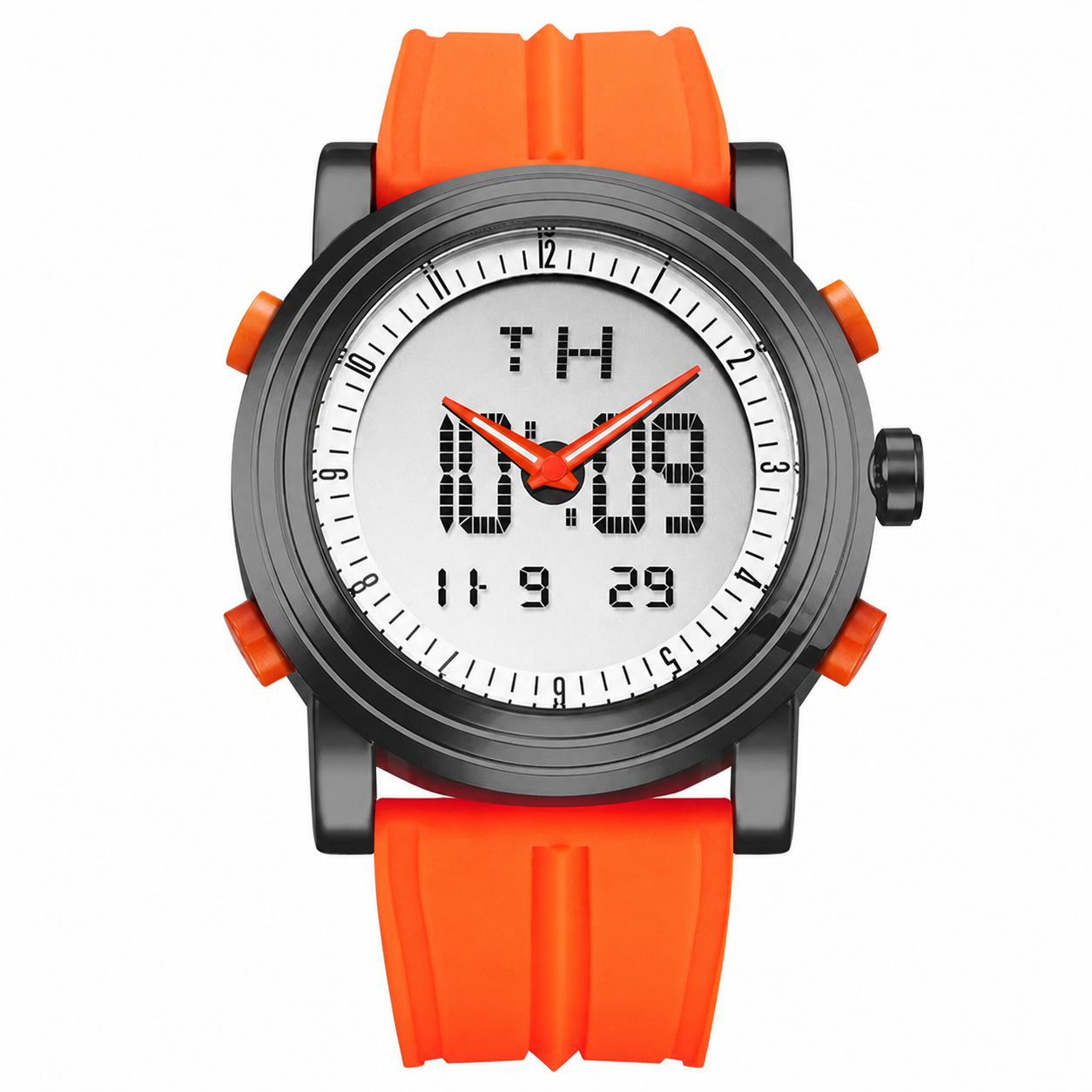 SINOBI S9368G orange analog-digital sports watch on clean white background
