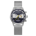 SINOBI S9814G skeleton-style quartz watch, silver case with steel mesh bracelet