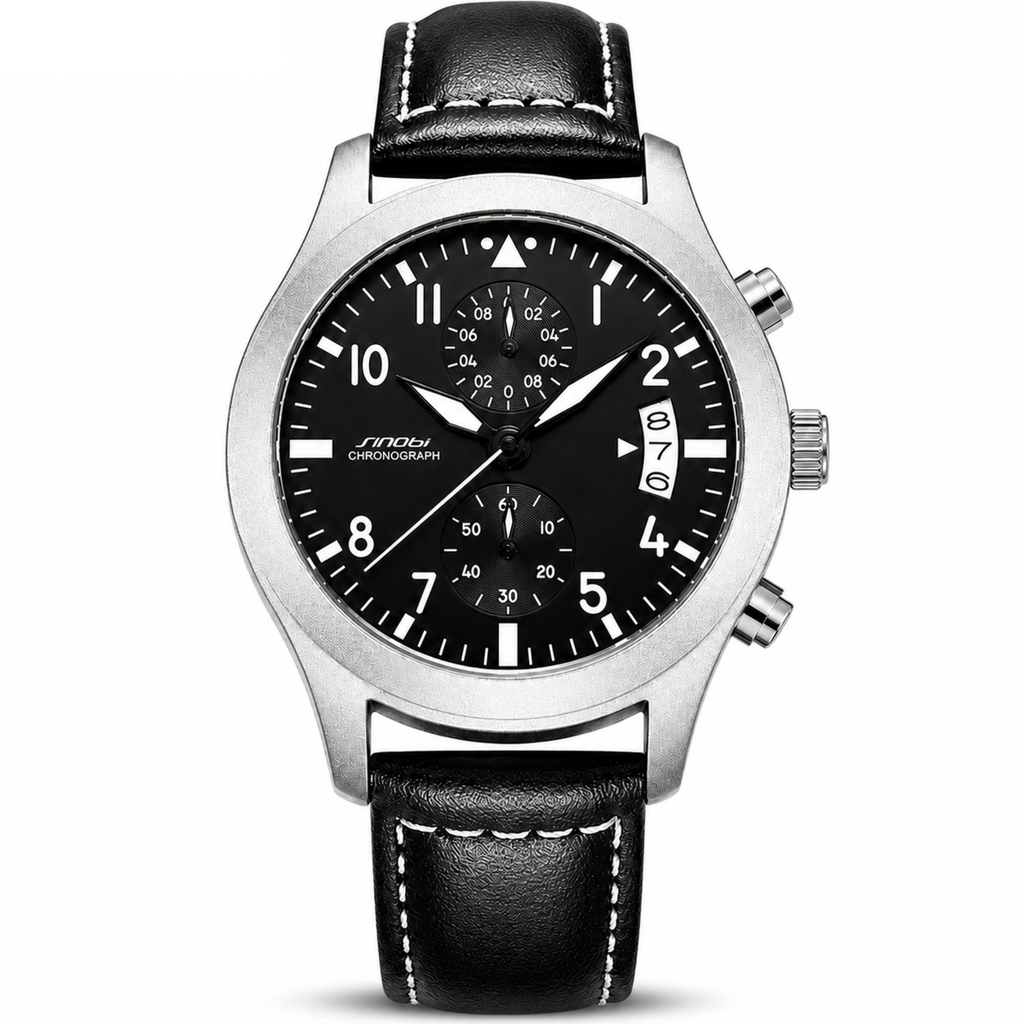 SINOBI S9906G Black quartz chronograph clean studio hero
