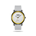 SKEMI Minimalist Field Quartz Watch white and yellow on pure white background