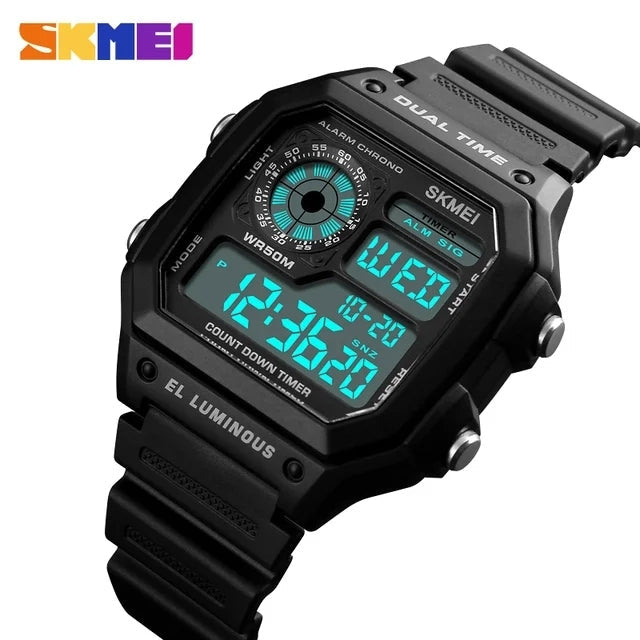 SKMEI 1299 black case and black band digital sport watch