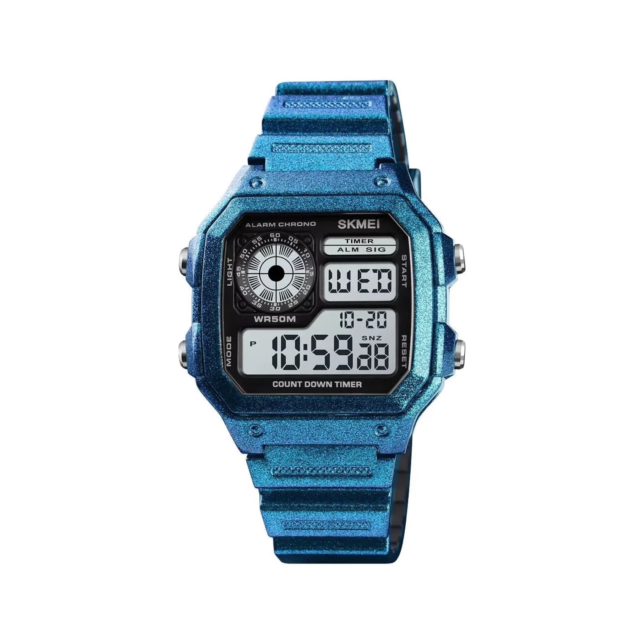 SKMEI 1299 Retro Digital Sport Watch, blue case on pure white