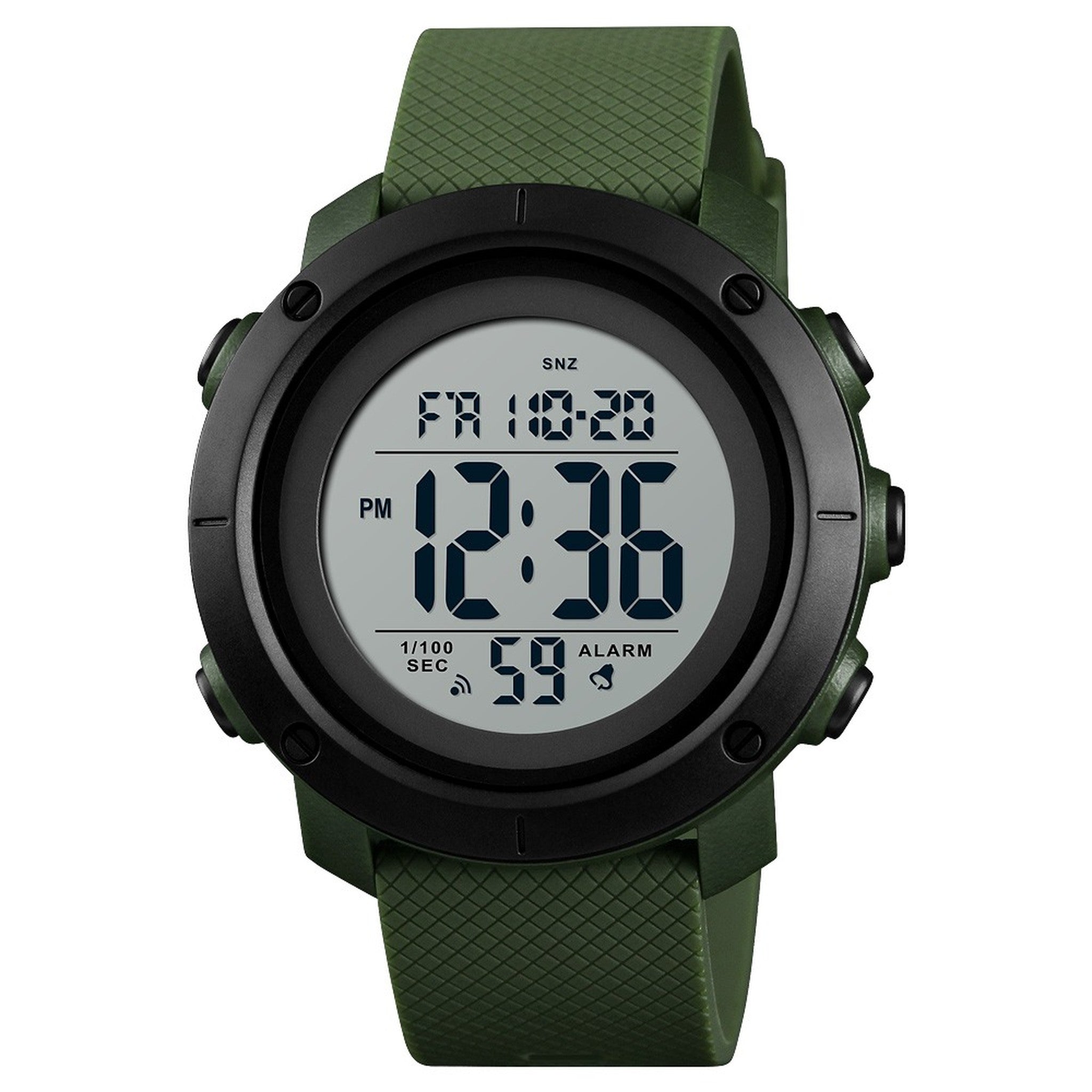SKMEI 1426 digital sport watch with green band and white display