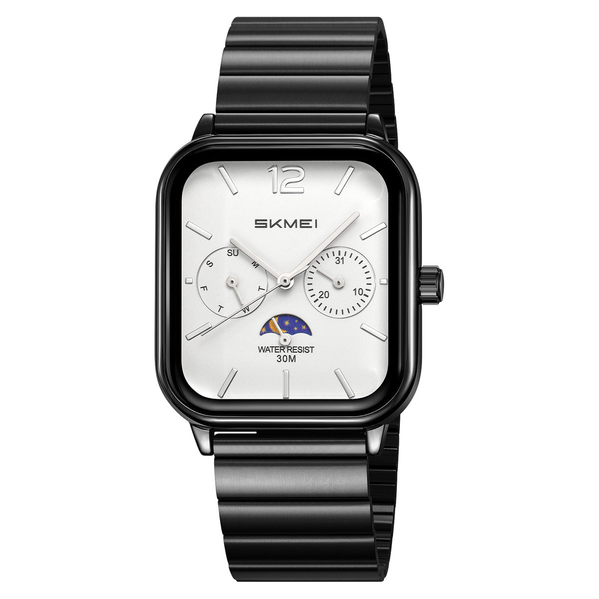 SKMEI 2509 black bracelet watch with white dial