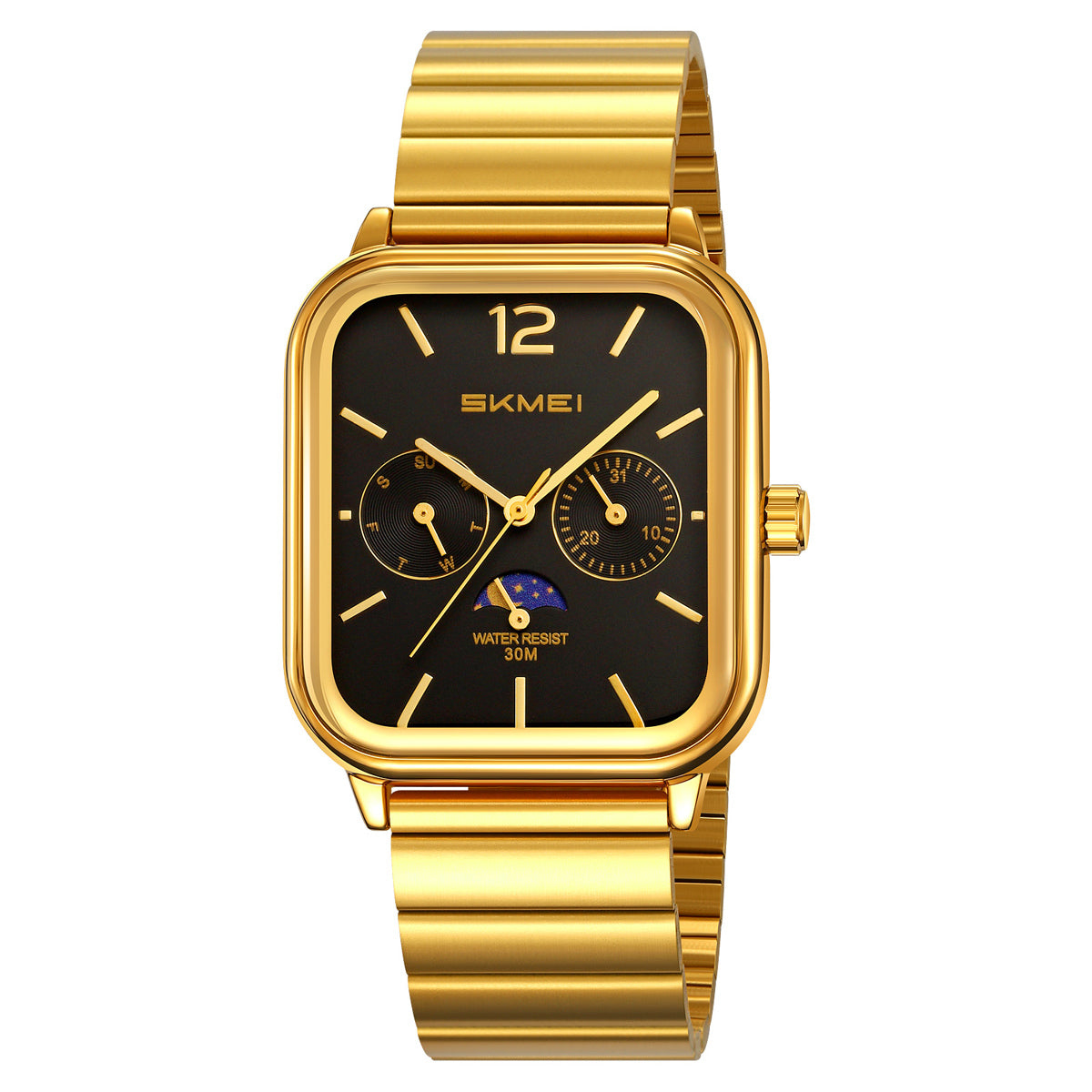 SKMEI 2509 gold bracelet watch with black dial