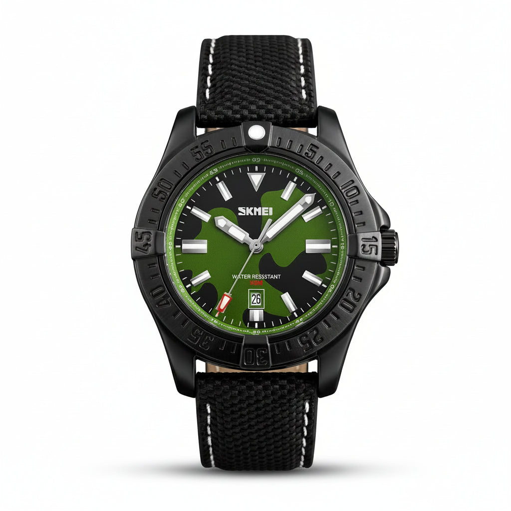 SKMEI 9339 green camouflage quartz watch front view