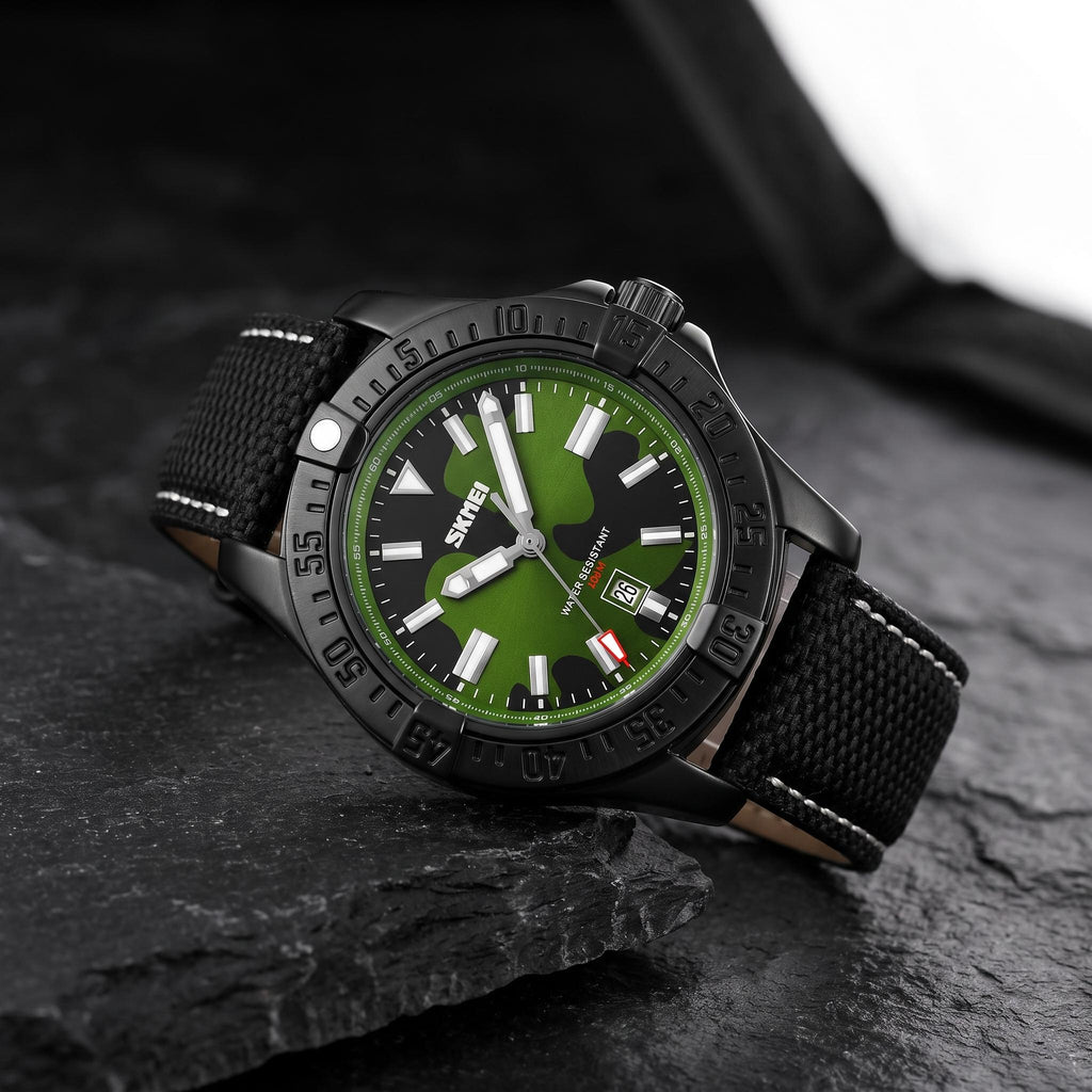 SKMEI 9339 green camouflage quartz watch studio view