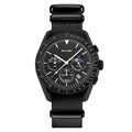 SKMEI 9392 quartz chronograph watch, black case and dial on black nylon strap
