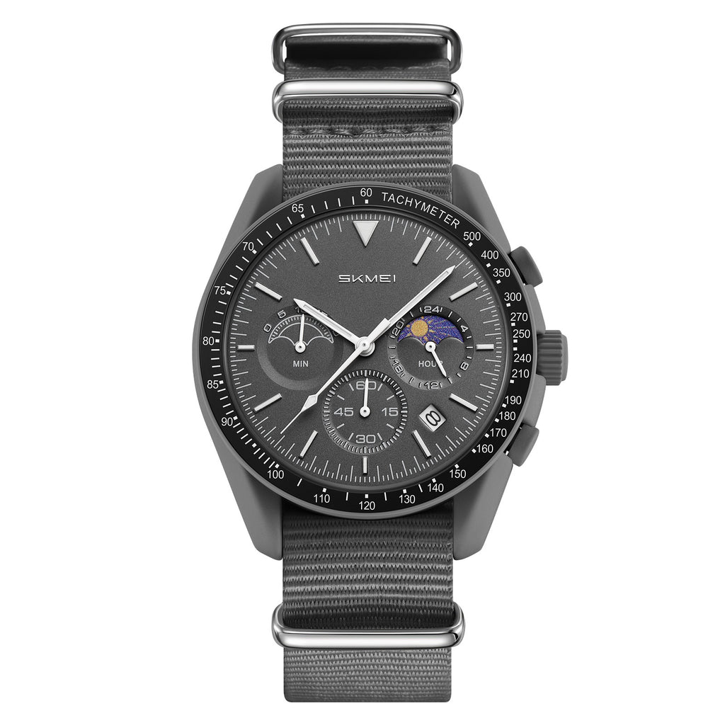 SKMEI 9392 gray quartz chronograph watch with gray nylon strap