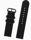 Black nylon quick-release watch strap, 20mm, with black hardware rings