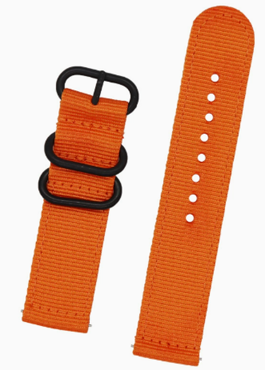 Orange nylon quick-release watch strap, 20mm, with black hardware rings