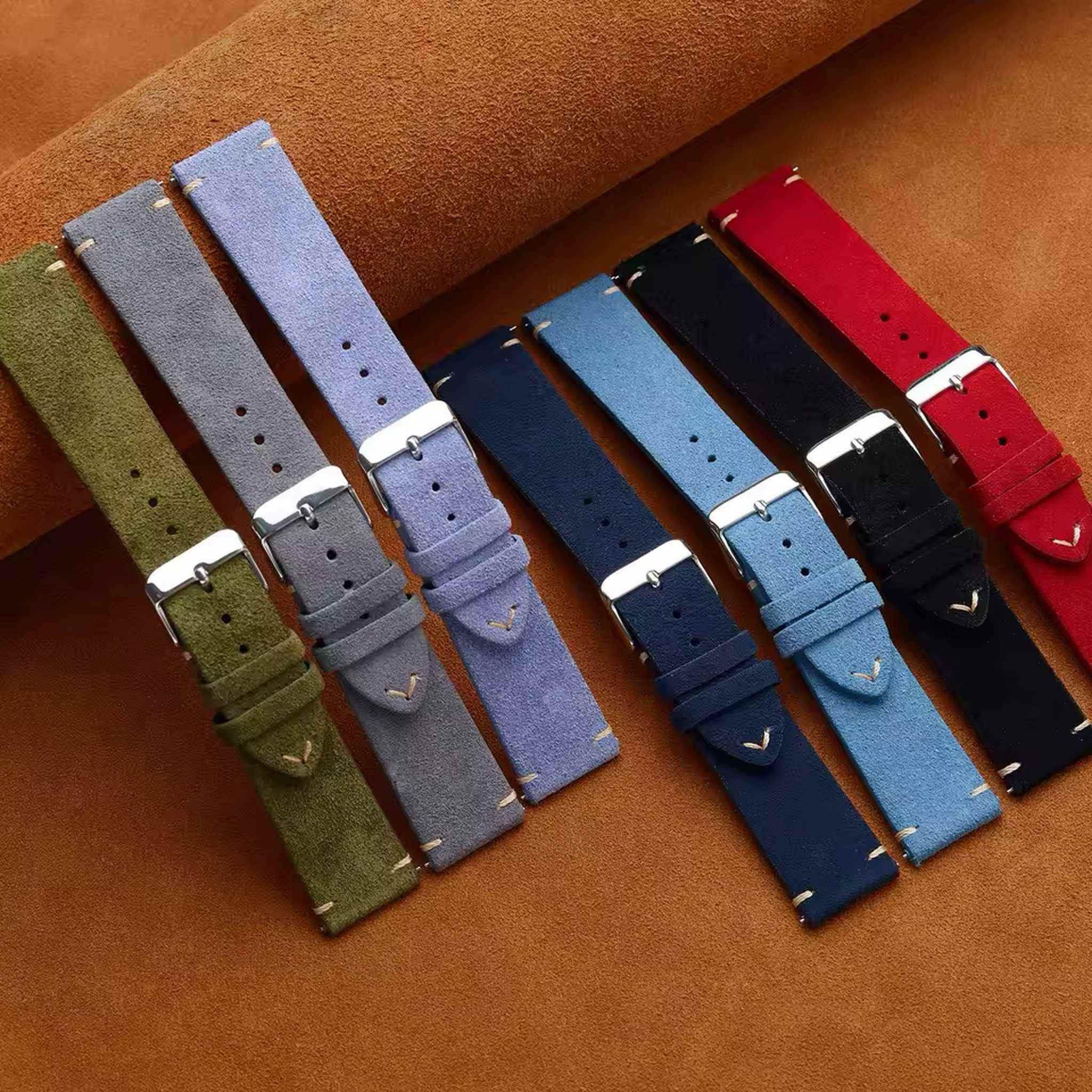 Aibangjia suede leather watch straps showing available color range