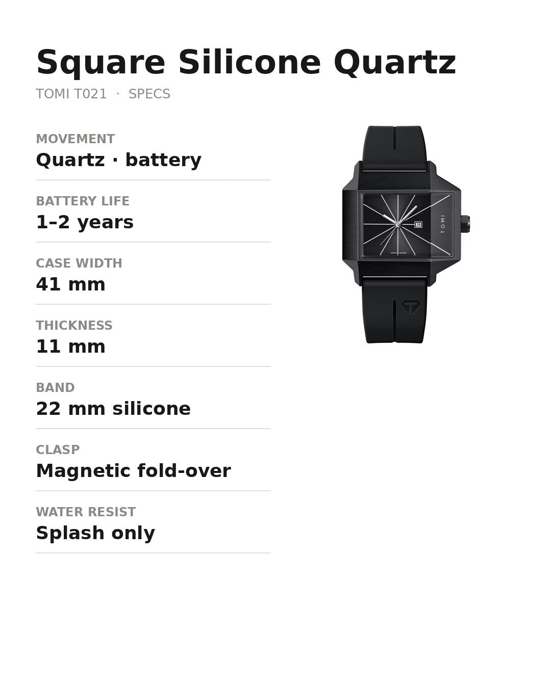 AWC Square Silicone Quartz spec card