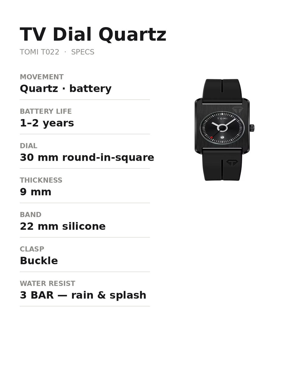 AWC TV Dial Quartz spec card