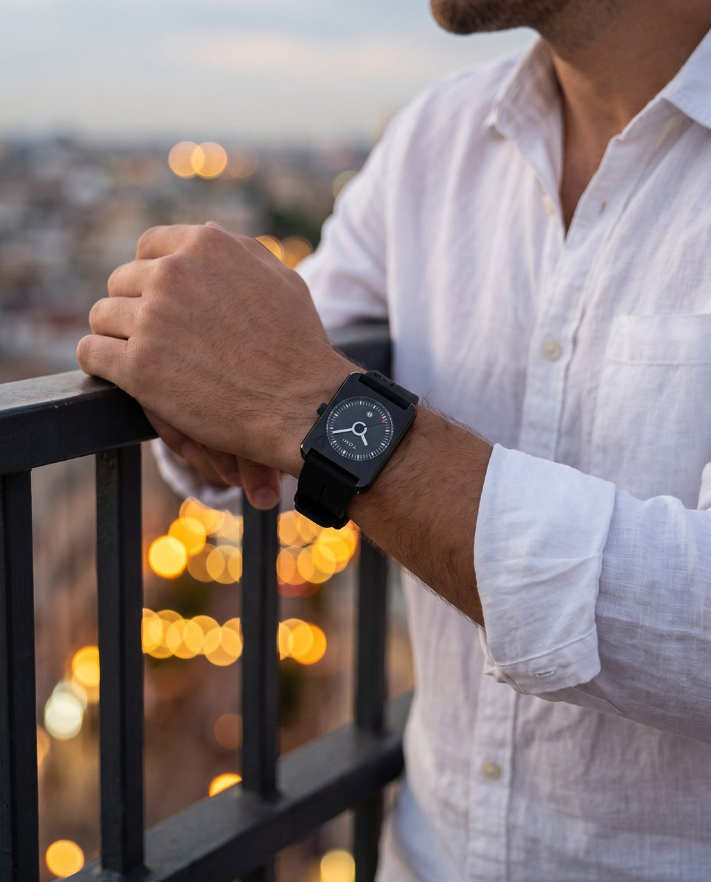 AWC TV Dial Quartz rooftop dusk wrist shot