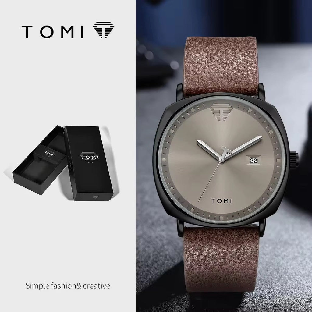 TOMI Square Quartz Dress Watch, PU Strap