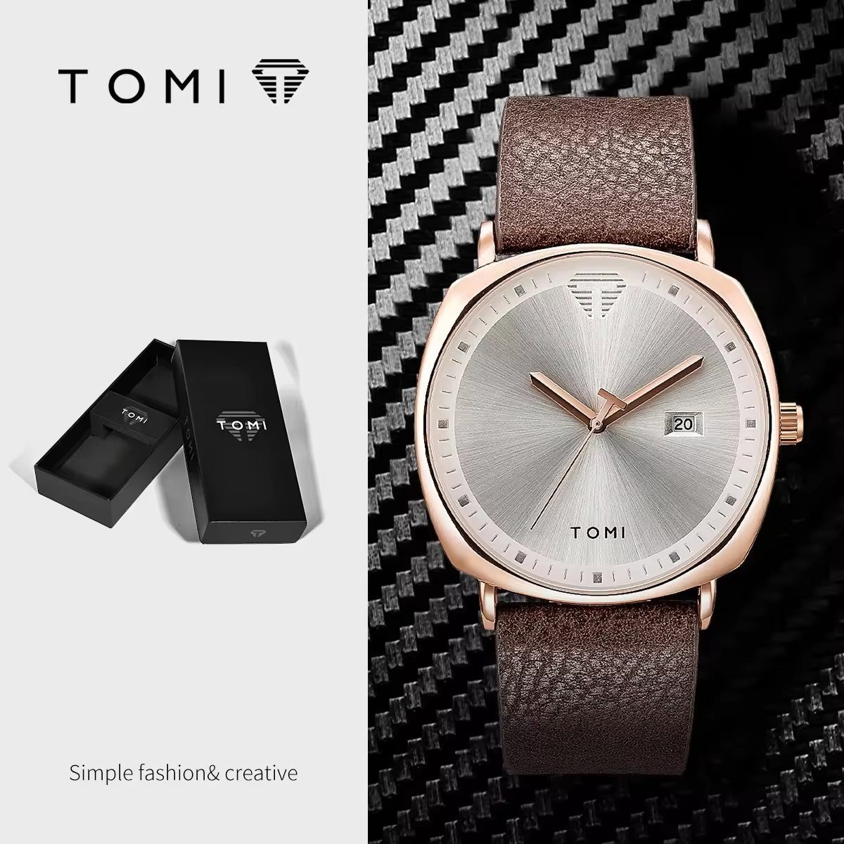 Rose case gray dial brown band