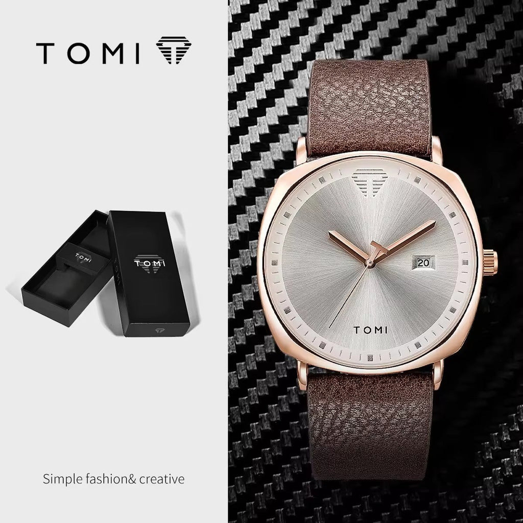 TOMI Square Quartz Dress Watch, PU Strap