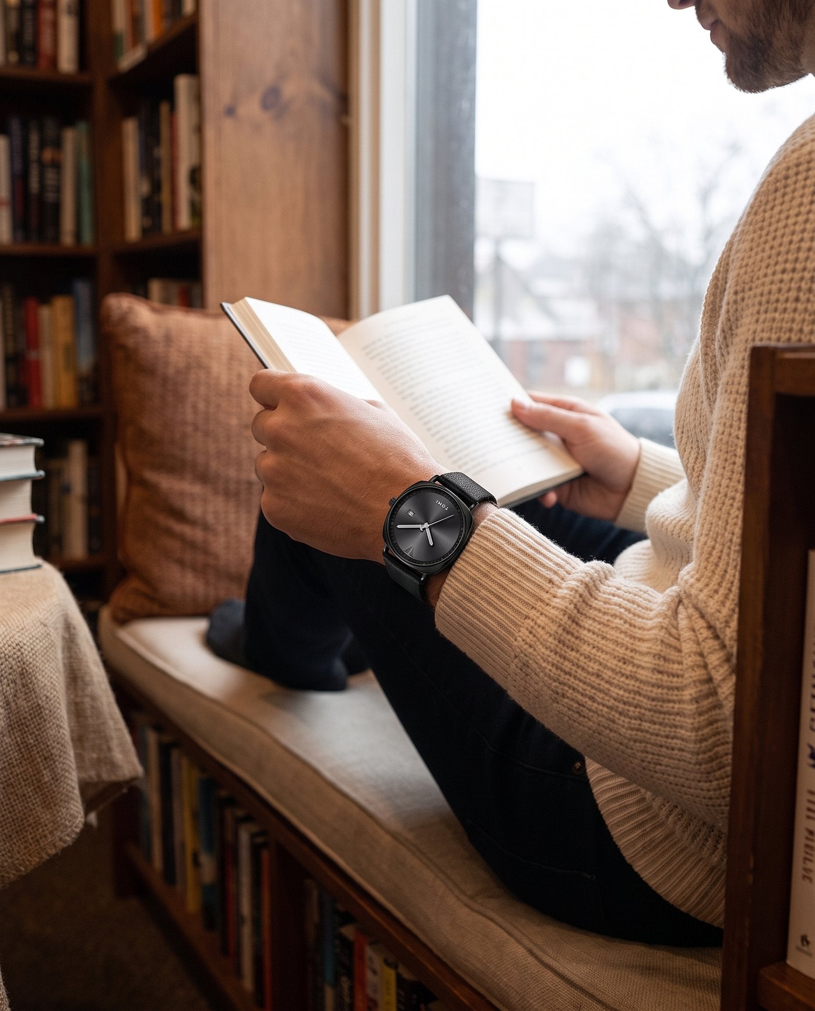 AWC Square PU Strap Quartz bookshop wrist shot