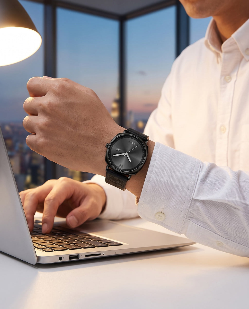 AWC Square PU Strap Quartz office wrist shot