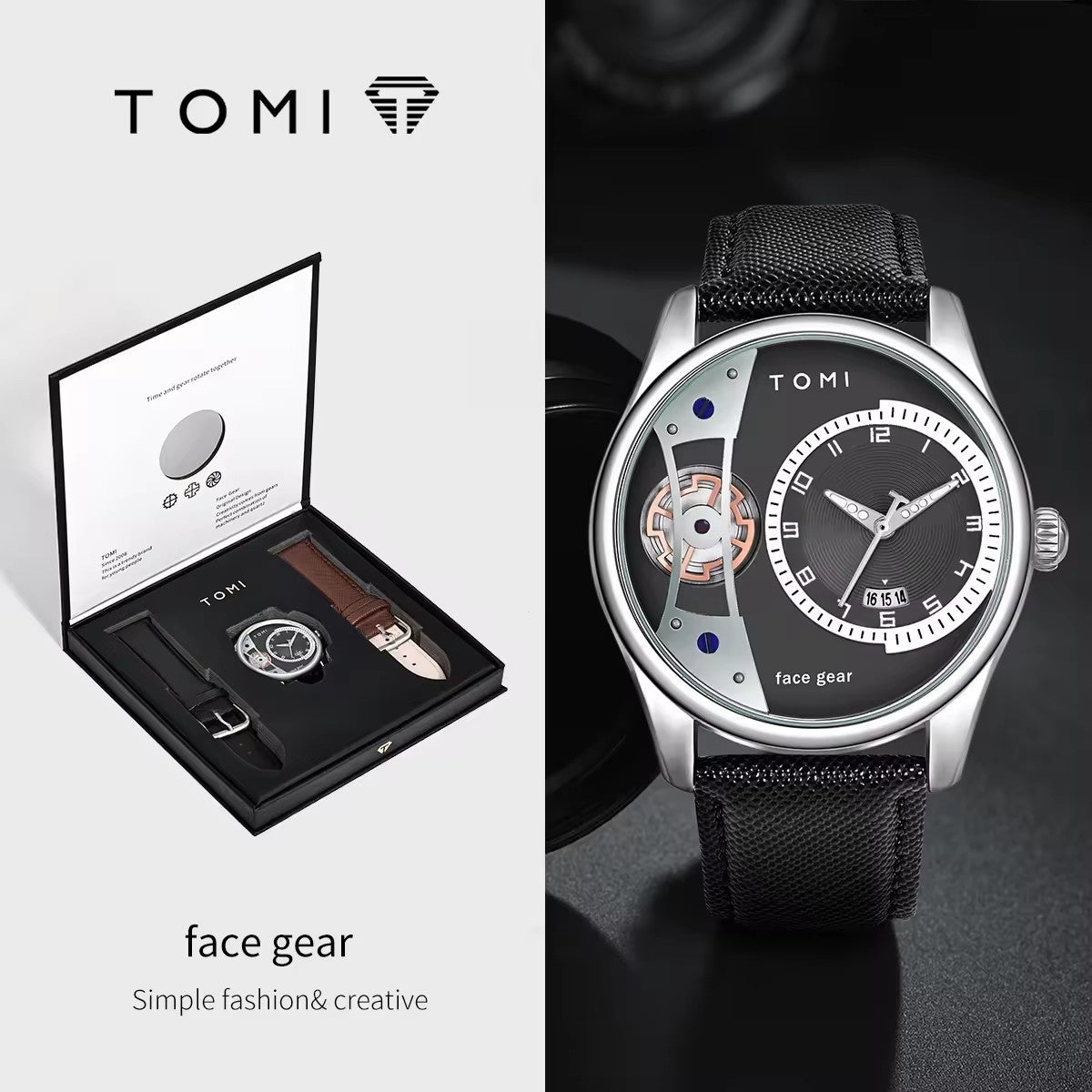 Silver case black dial black band - gift boxed