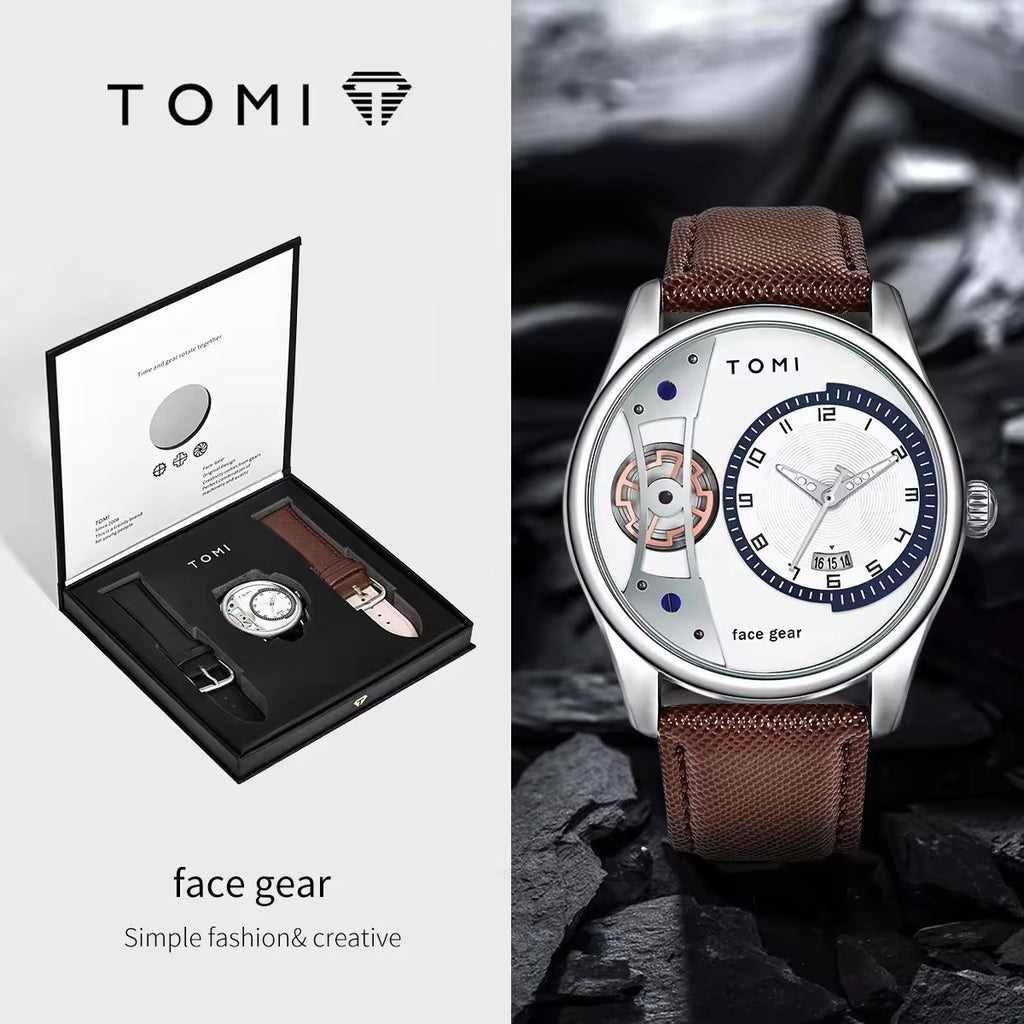 Silver case white dial brown band - gift boxed