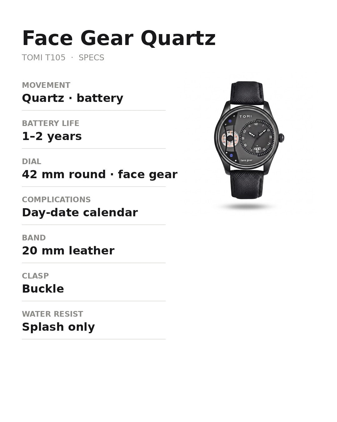 AWC Face Gear Quartz spec card