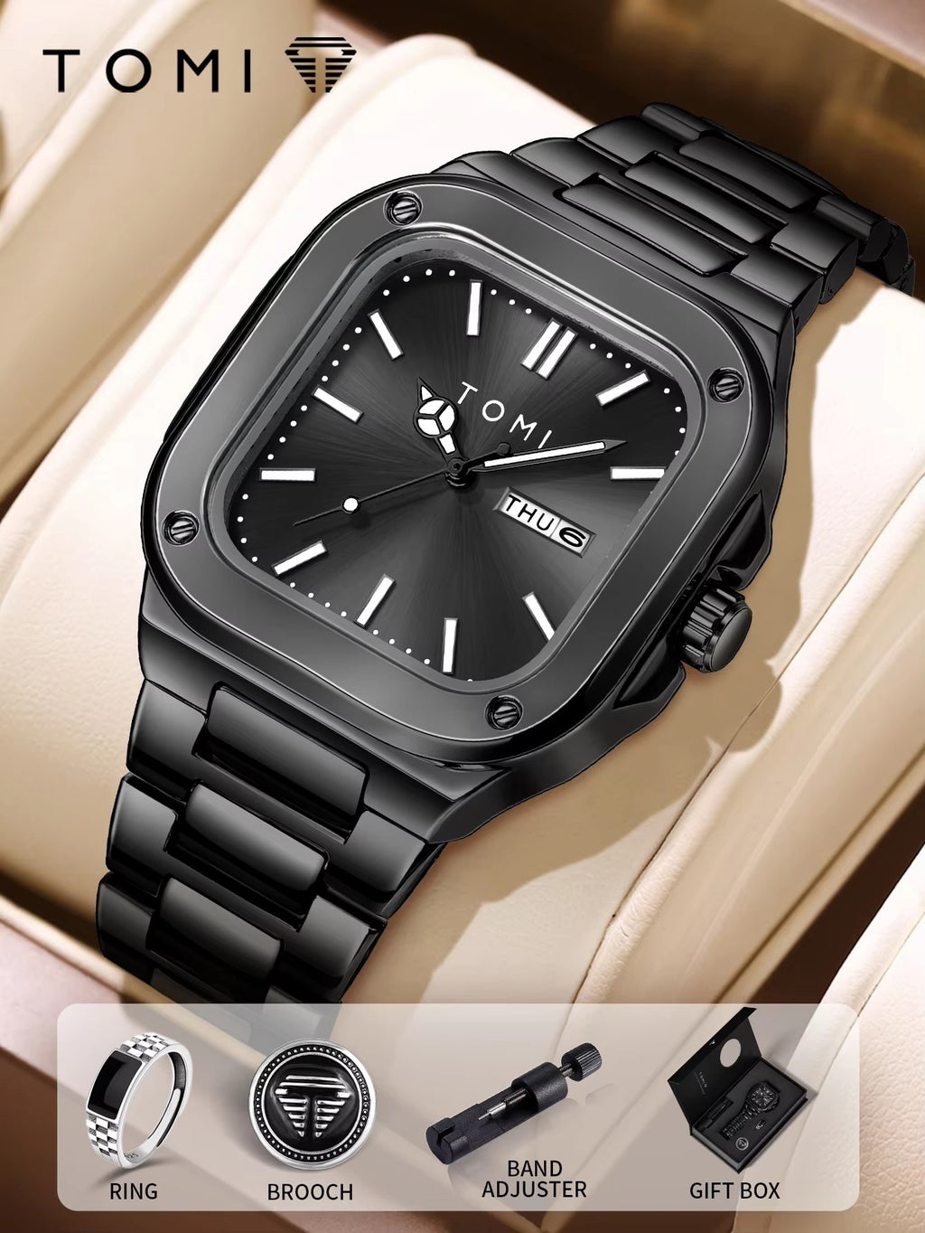 Black case black dial black band