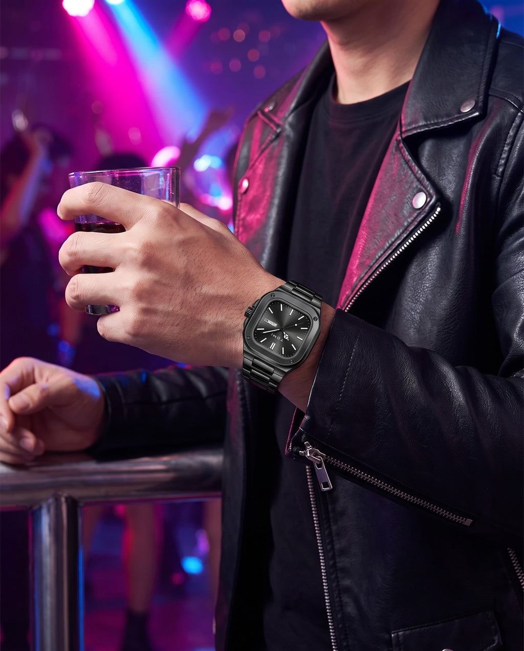 AWC Square Steel Quartz club night wrist shot