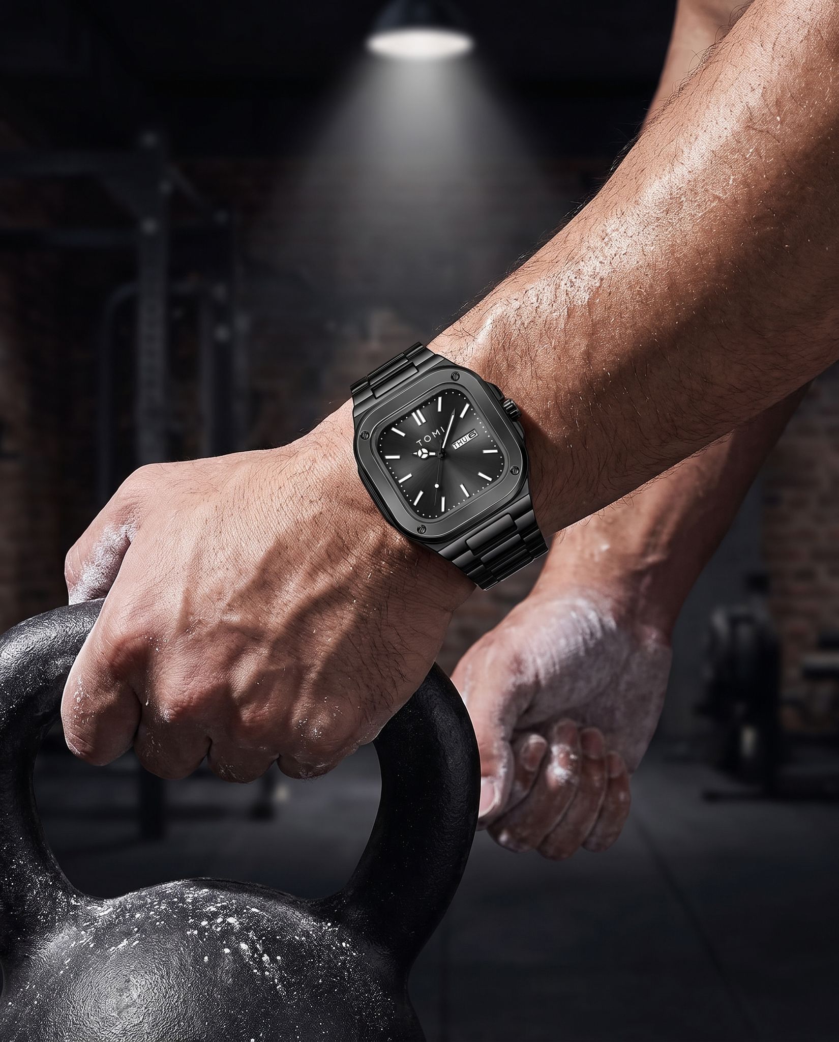 AWC Square Steel Quartz kettlebell gym wrist shot