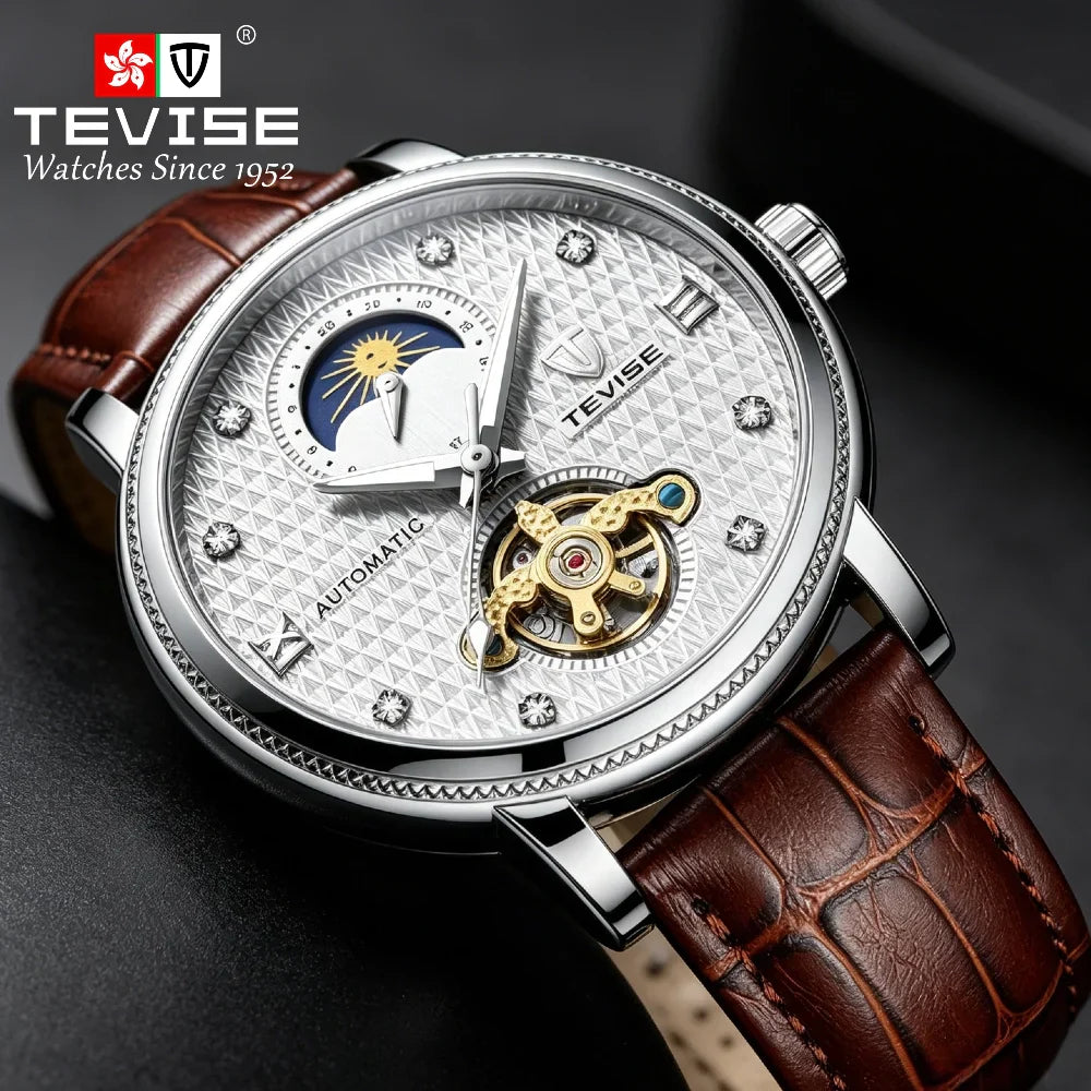 AWC silver-white automatic watch with brown leather strap, authenticated Alibaba order Color 03