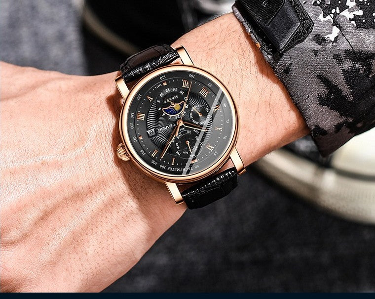 TEVISE 867A shown on wrist in supplier alternate rose-gold black colorway